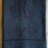 Drap ancien en pur lin lavé teinté en bleu nocturne