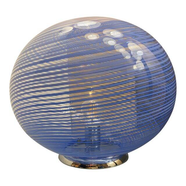 Contemporary Murano Style Blue Swirling Murano Glass Table Lamp
