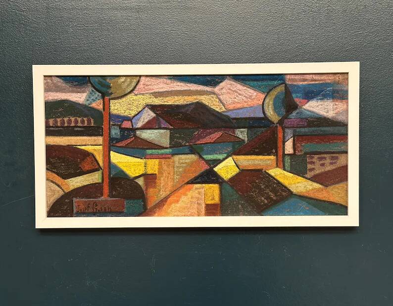 Large oil on panel by Josef Gustafsson, Cubist Landscape, Signed
