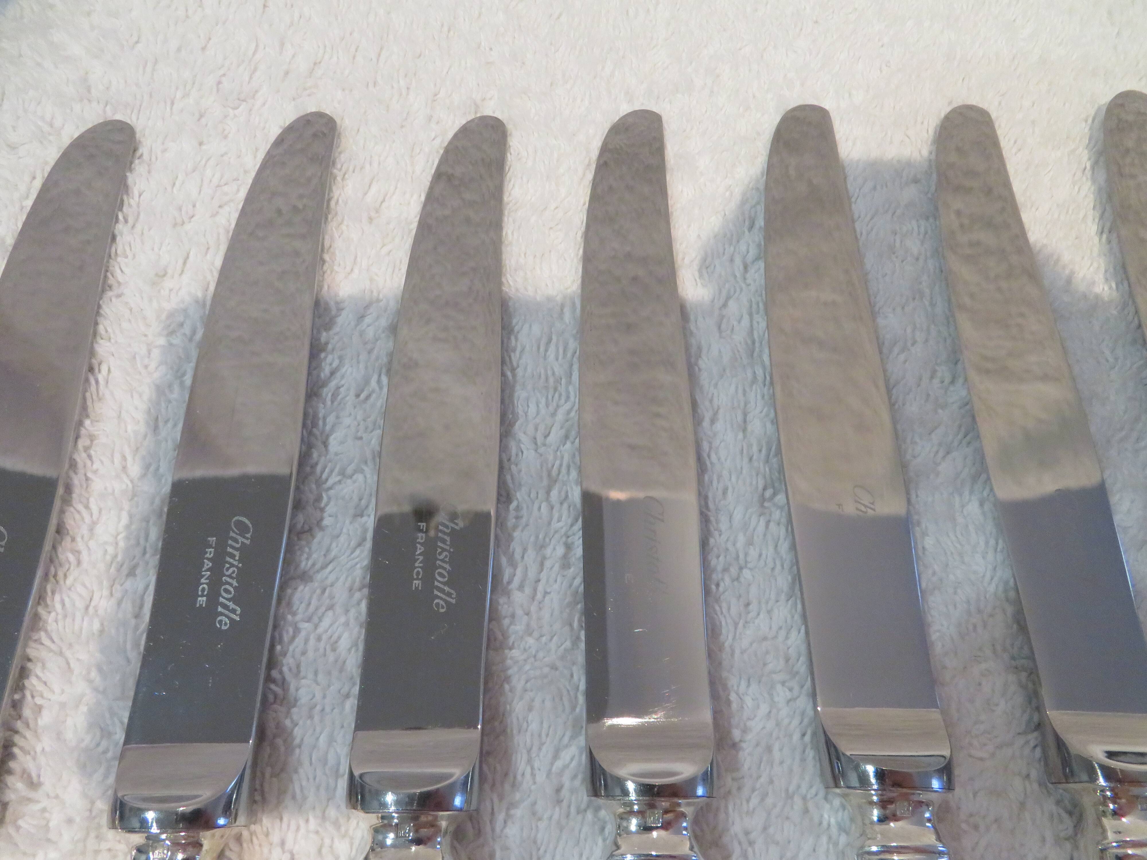 12 Christofle Chinon silver plated dessert knives, 19.7cm