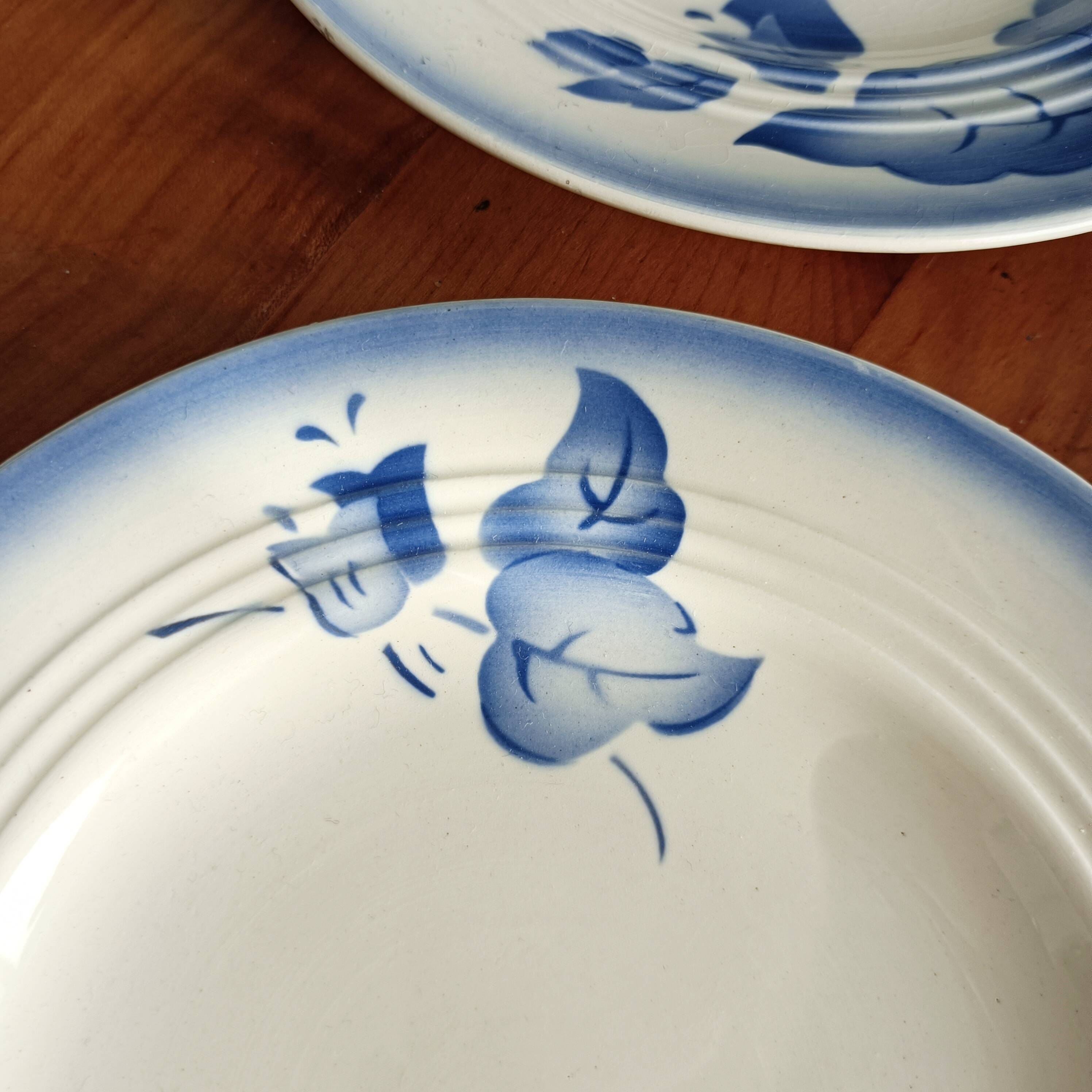 Set of 5 dessert plates, blue floral decoration
