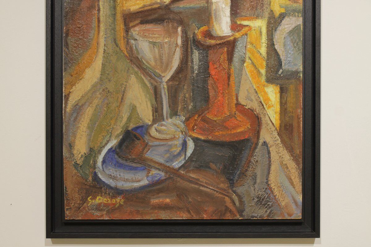 Nature morte cubiste signée - Huile sur panneau