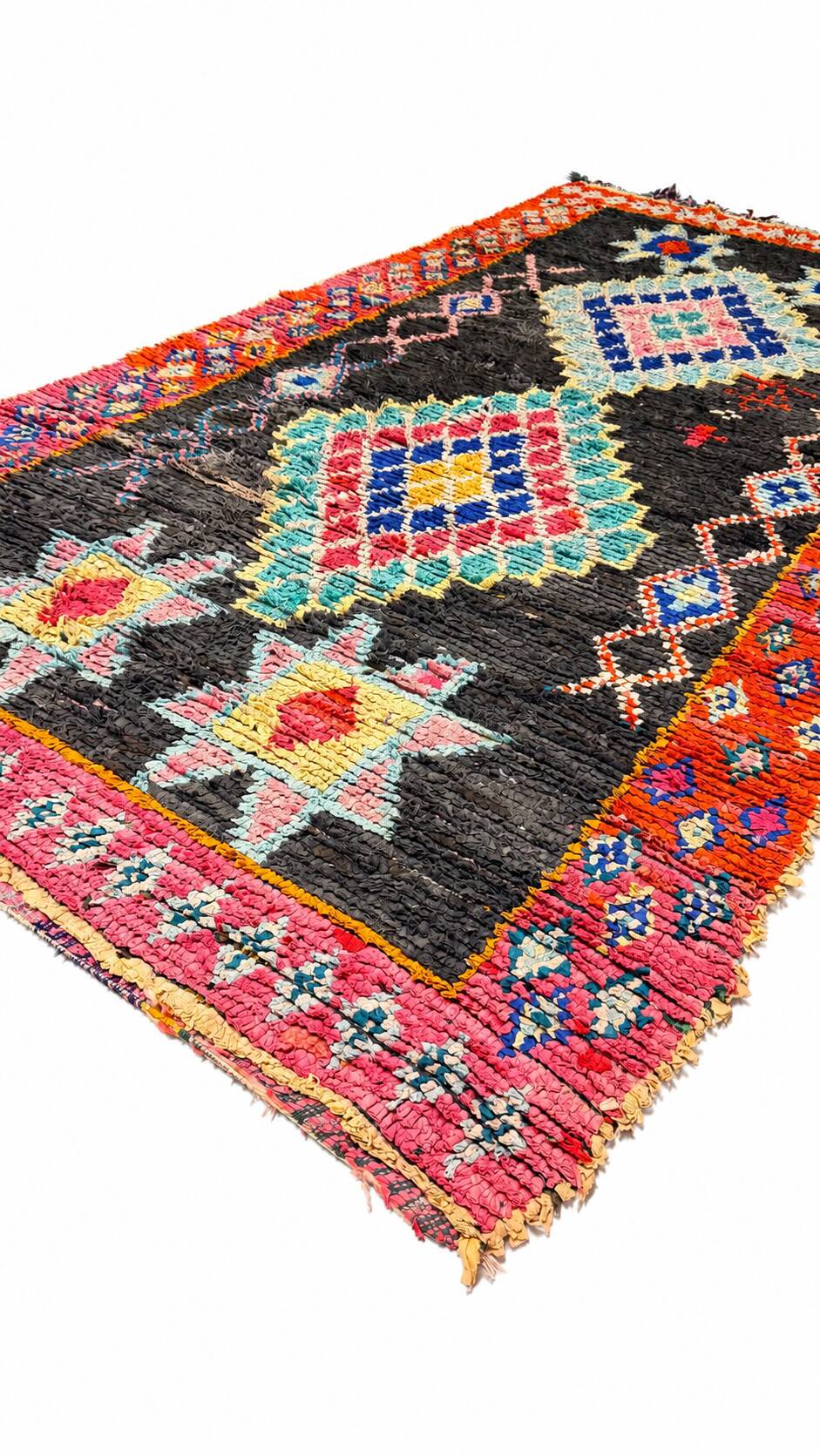 Vintage multicoloured black Berber rug - 140 x 270 cm