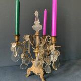 Girandole candle holder with crystal and bronze tassel with 3 lights, 1900