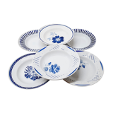 Set 6 assiettes creuse bleues dépareillées