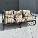 Vintage 3 seater bamboo sofa – bohemian / safari style with cushion