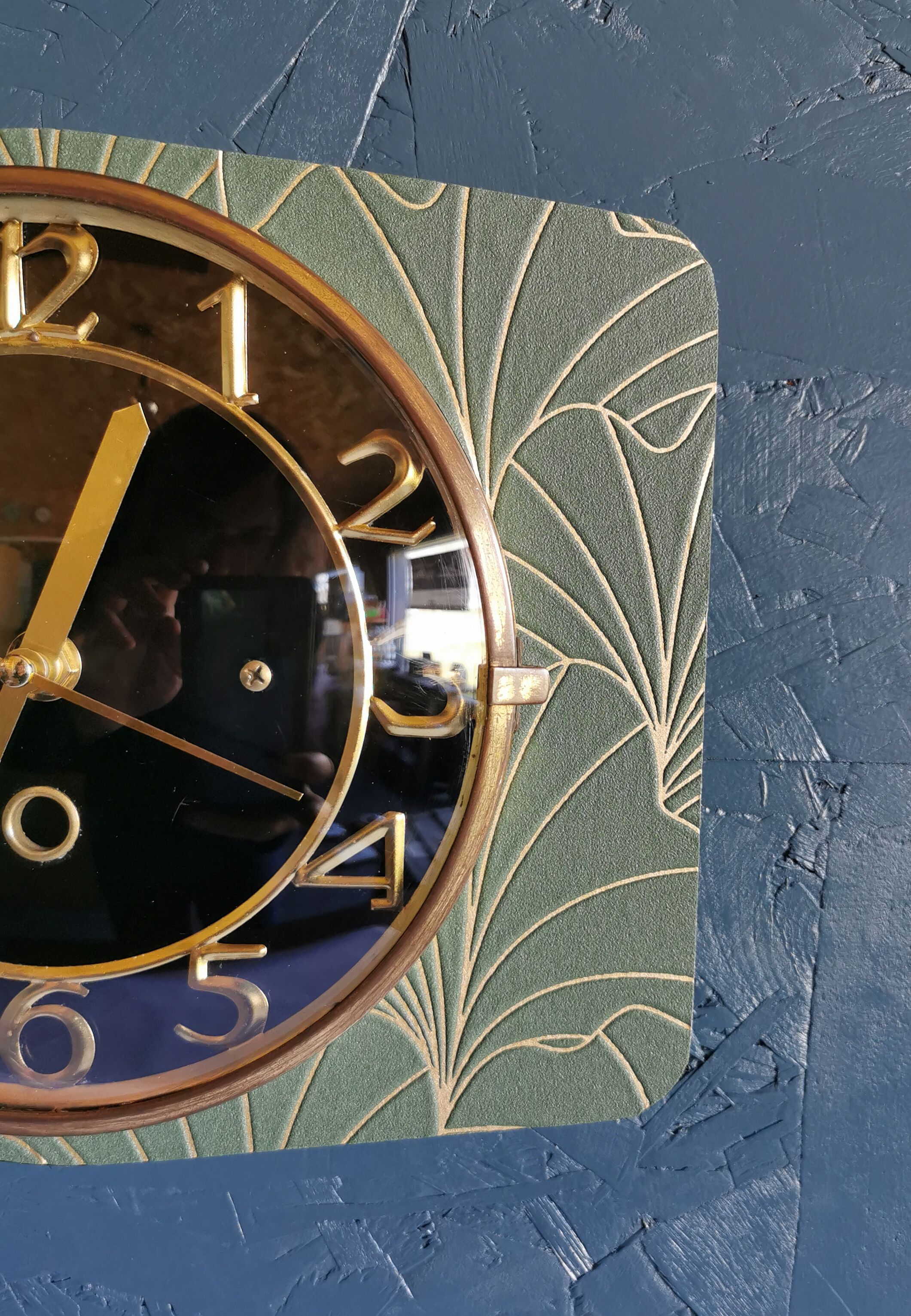 Rectangular silent vintage wall pendulum pendulum clock "golden green black"