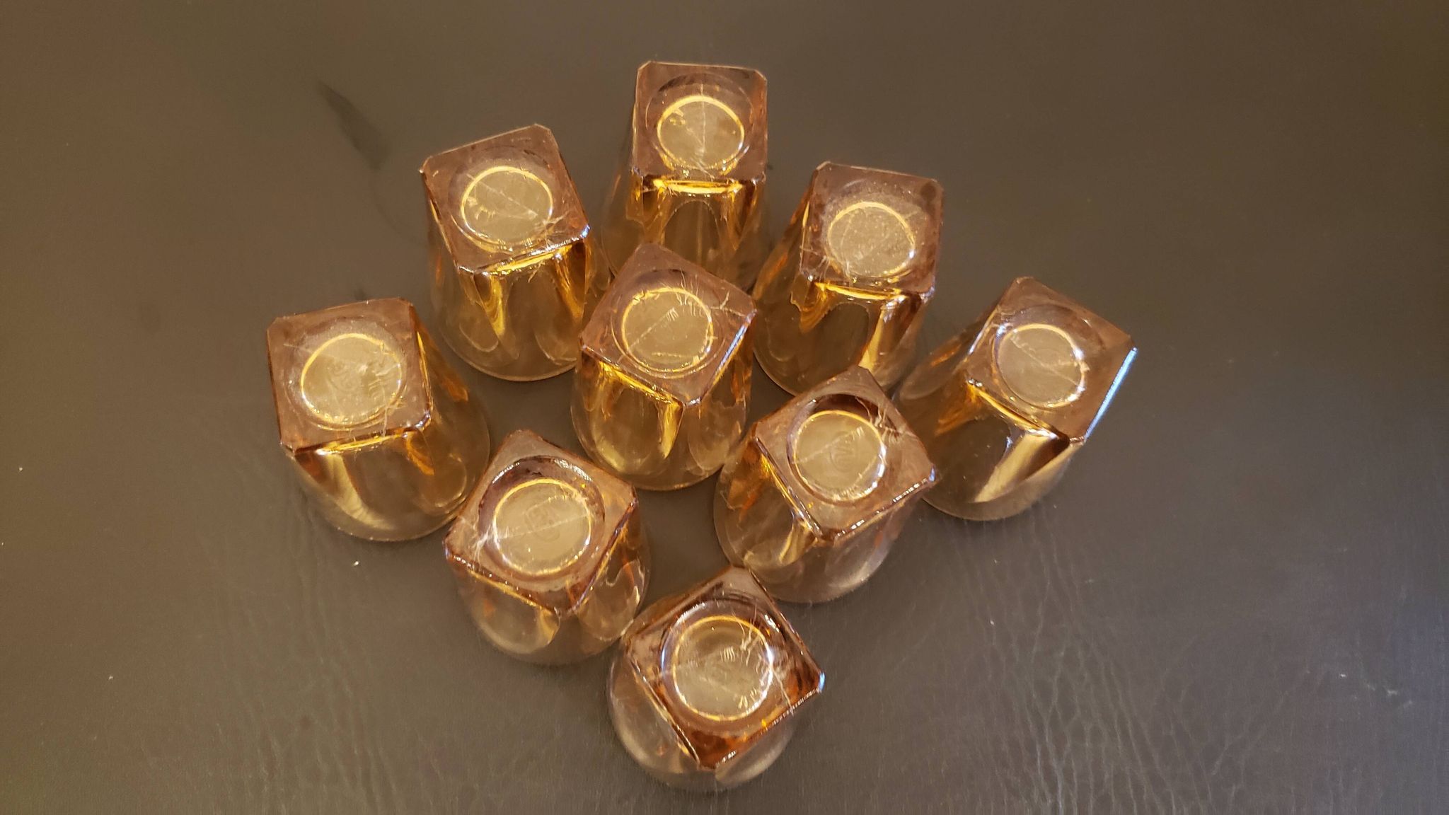 Set of 9 vintage pink glasses with square base