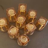 Lot de 9 verres roses vintage base carrée