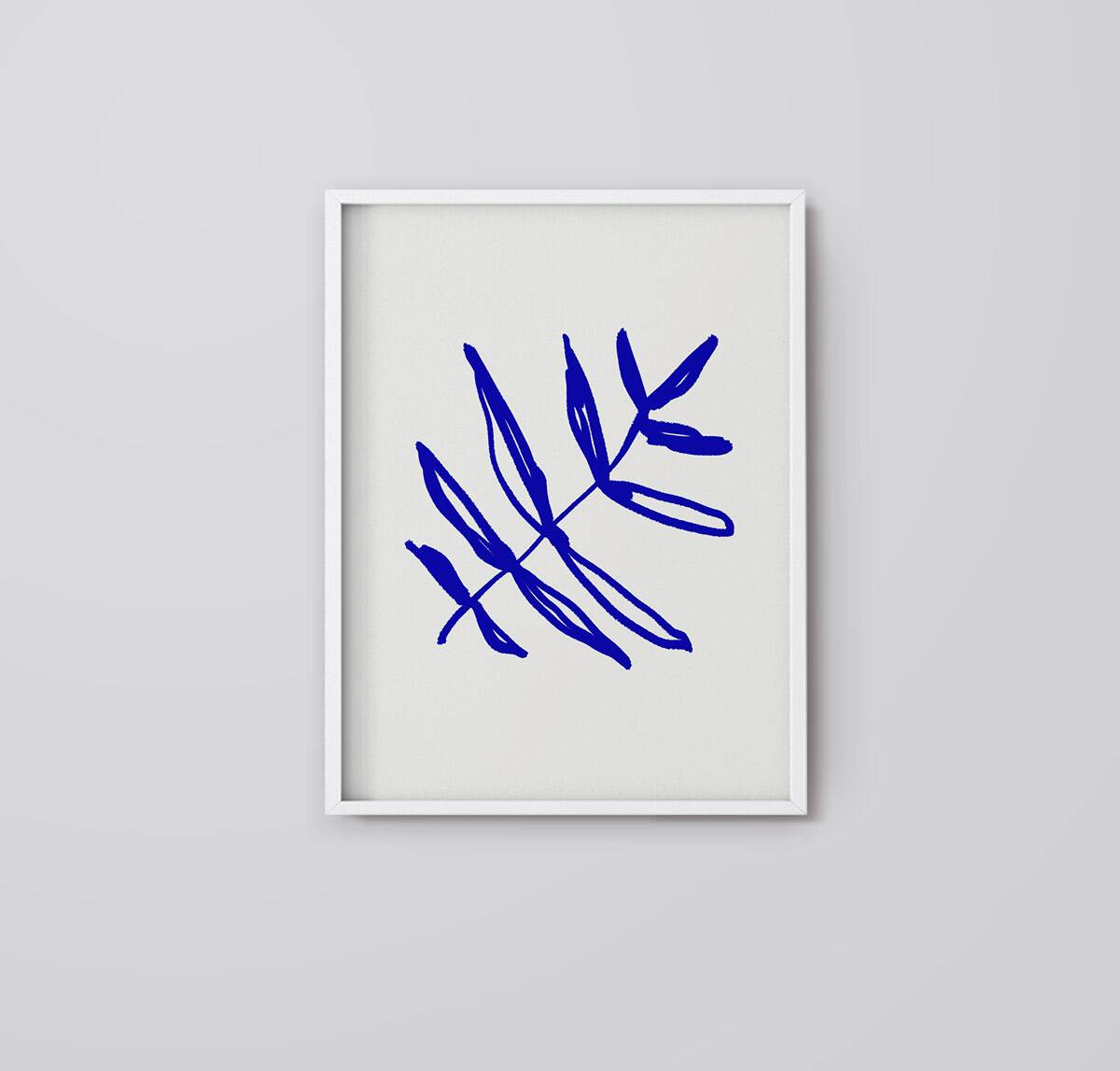 Blue botanical illustration giclee print, 50x70