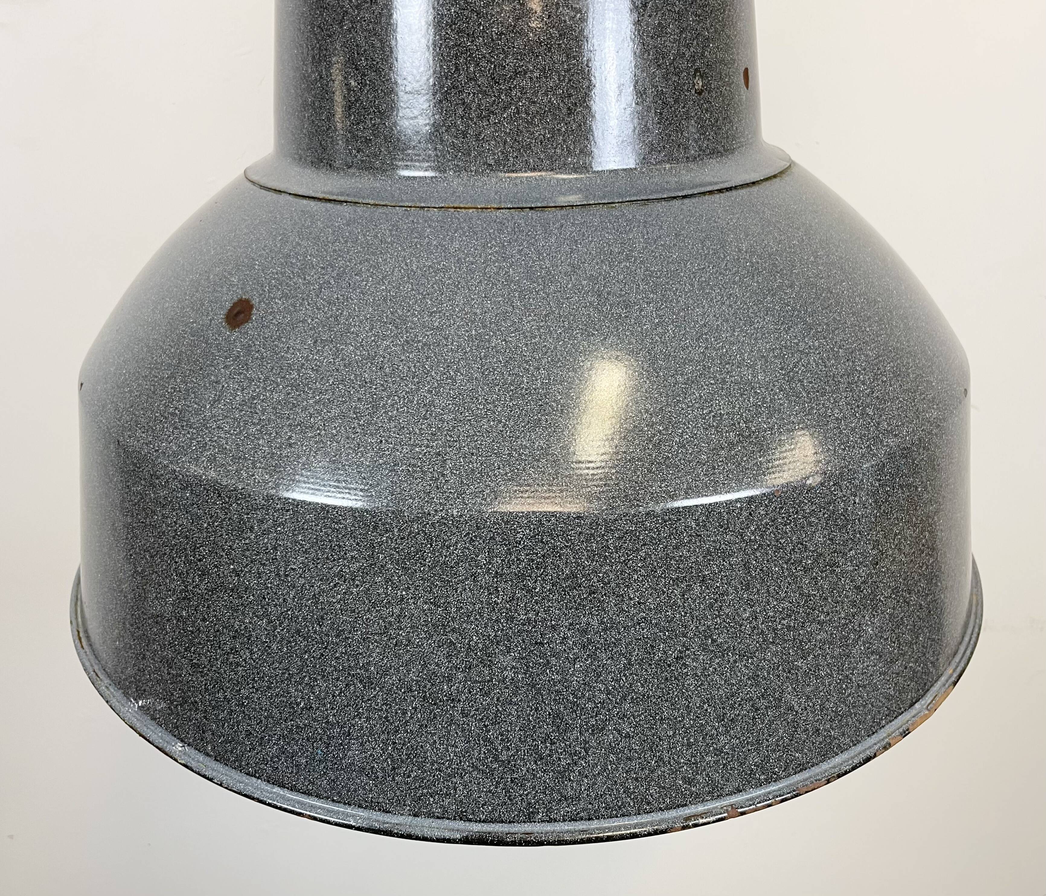 Large Grey Enamel Industrial Factory Lamp from Elektrosvit, 1960s