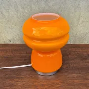 Small vintage orange mushroom lamp in opaline glass, space age.