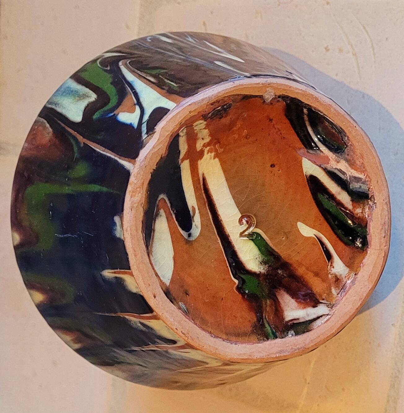 Antique pitcher carafe in midnight blue marbled ceramic