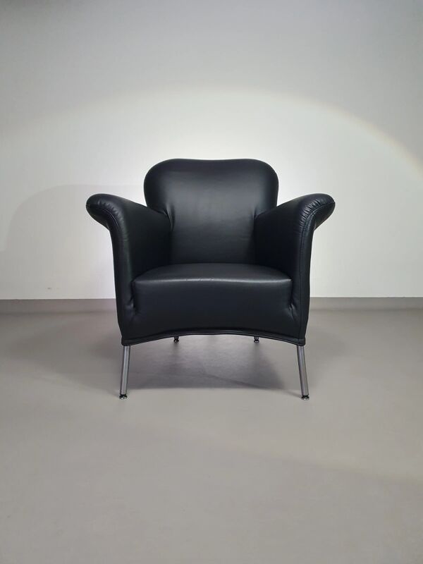 3 x fauteuil rare / modèle Turn / cuir noir / Bert Plantagie en parfait état.