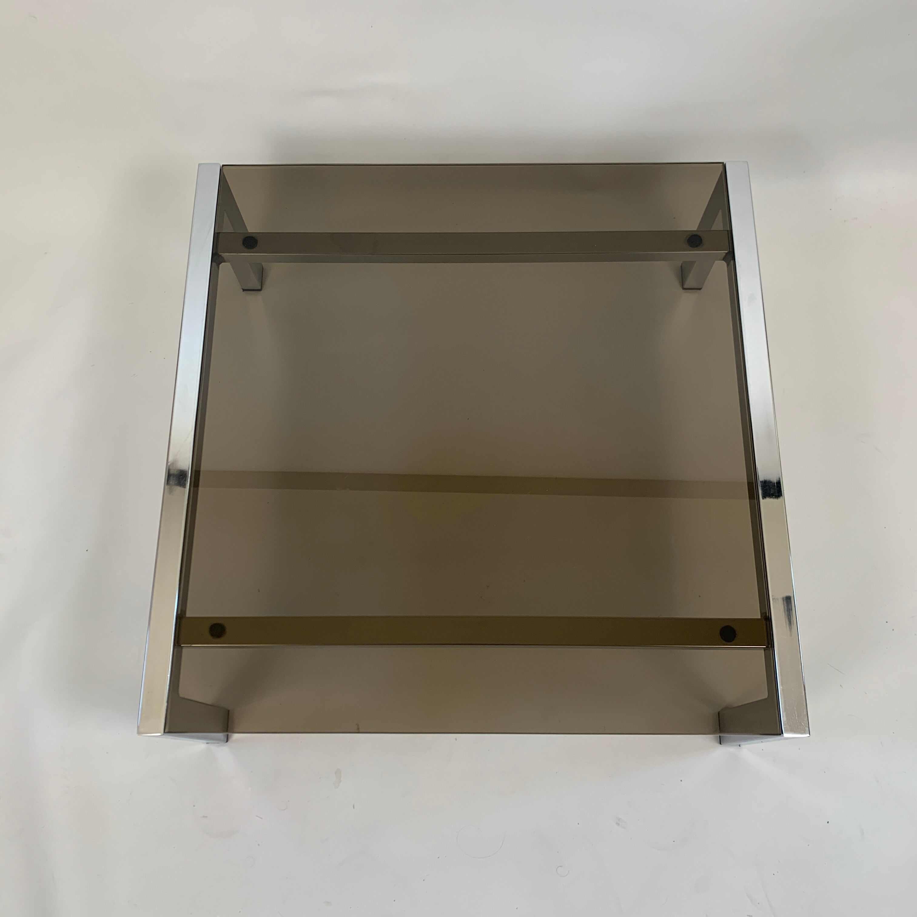 Vintage square coffee table chrome structure and smoked glass top