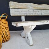 Exterior bench in patinated white solid wood