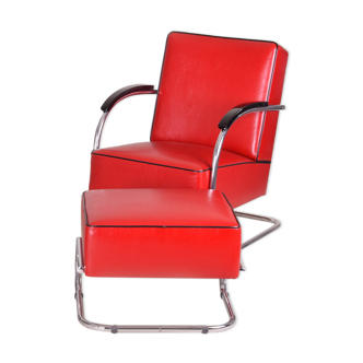 Red Mucke Melder Armchair - 1930s Czechia