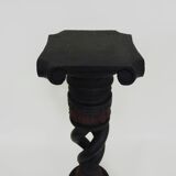 Twisted and engraved blackened wooden pedestal. 1960s 70s.