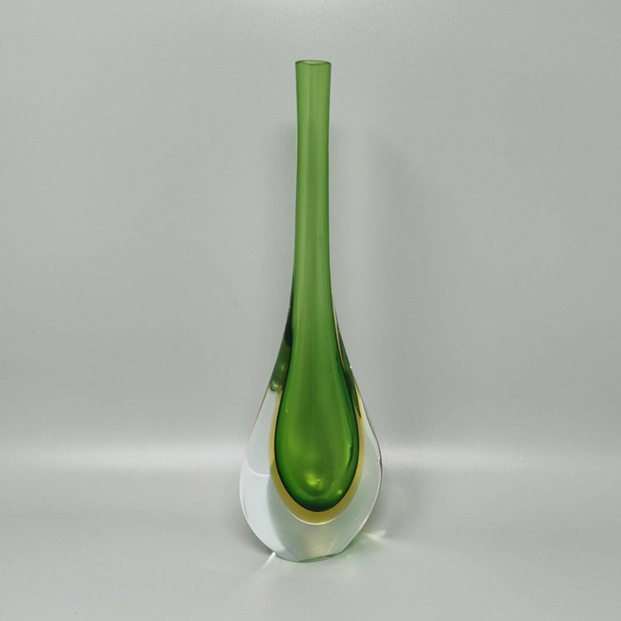 1960s Gorgeous Green and Yellow Vase By Flavio Poli