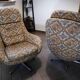 Set of 2 vintage high-back swivel armchairs with abstract upholstery