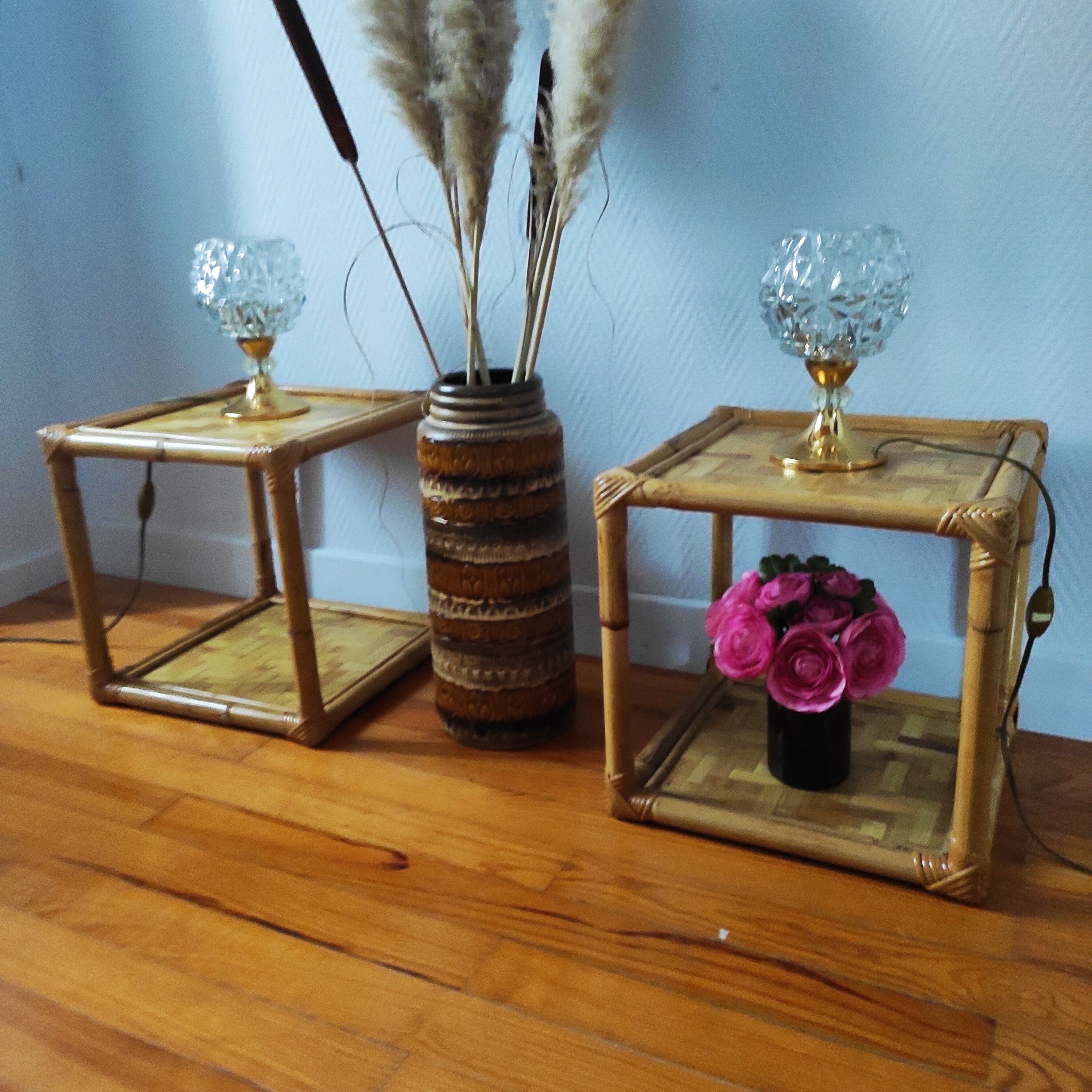 Pair of rattan bedside tables