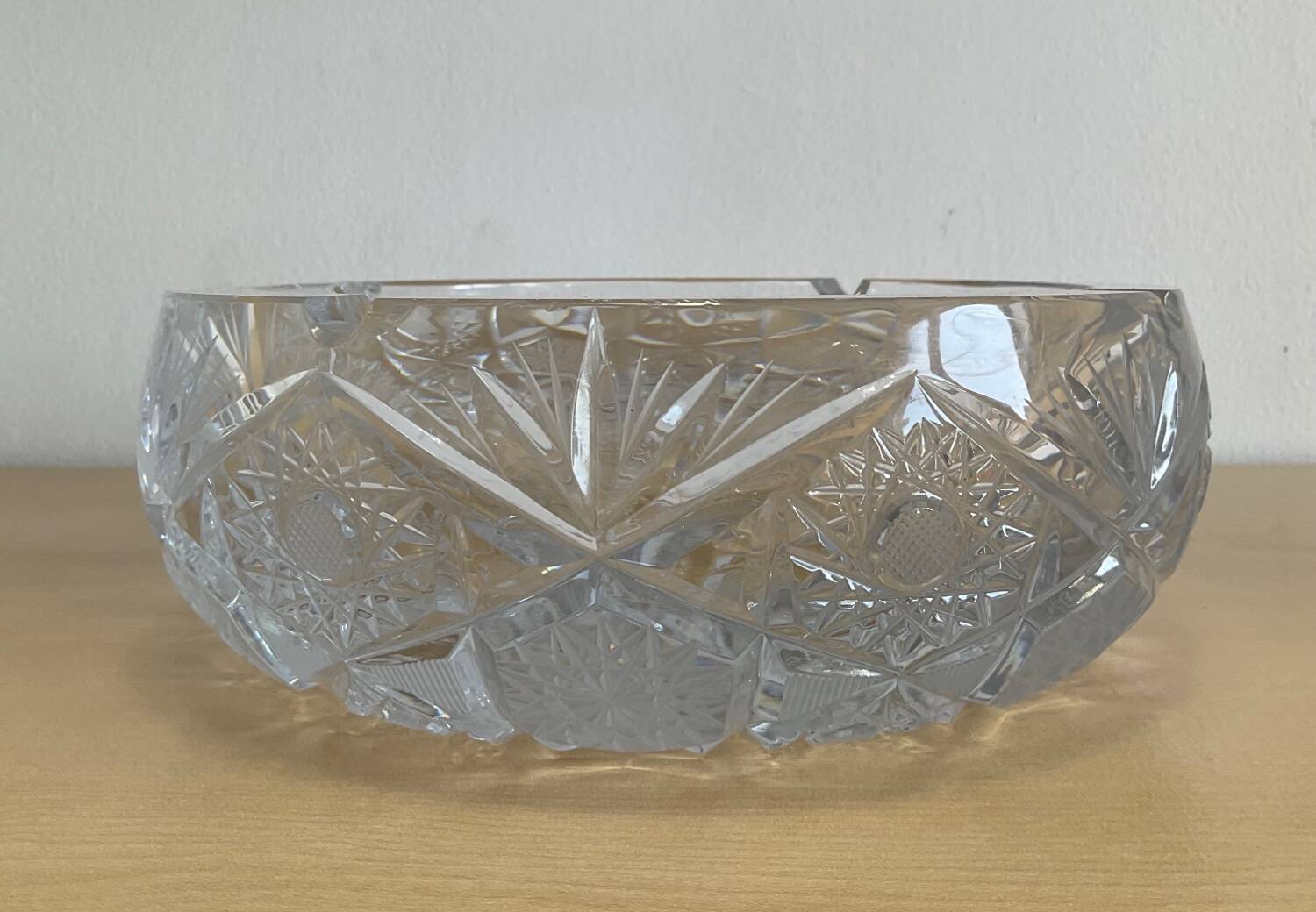 Large vintage pocket tray or ashtray in chiseled Bohemian crystal