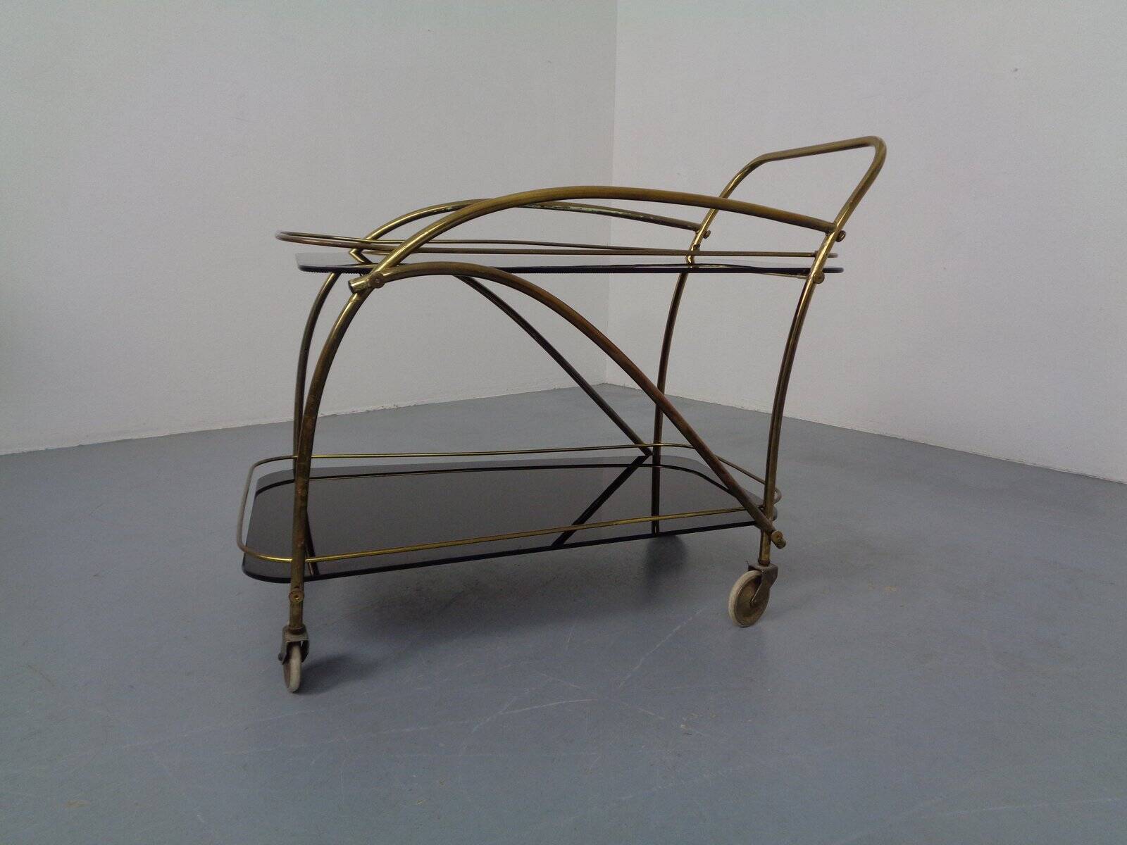 Mid-Century French Brass & Glass Serving Bar Cart, 1960s