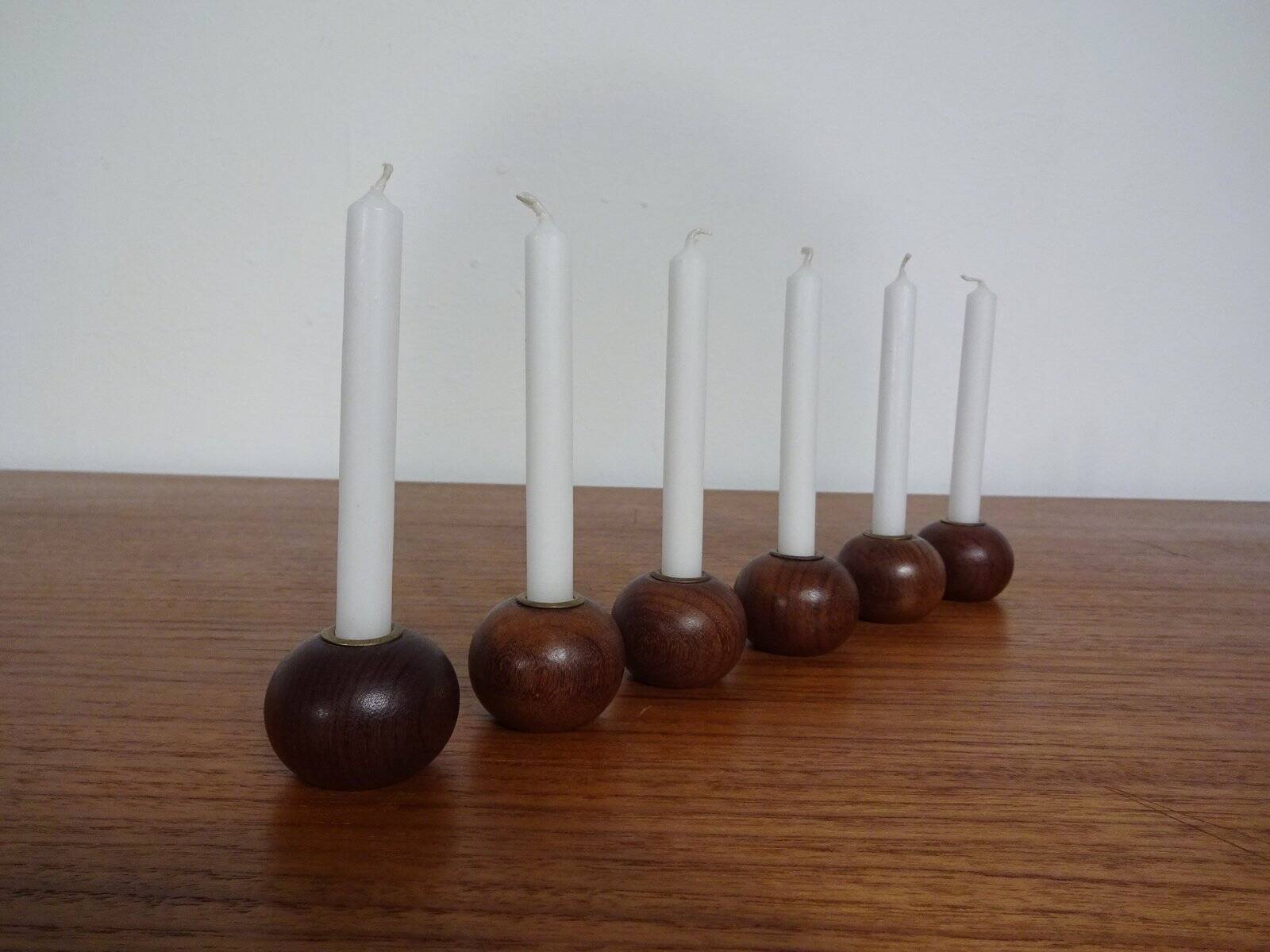 Danish Teak Candleholders, 1960s, Set of 6