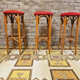 Set de 3 tabourets de bar en bois courbé 1960