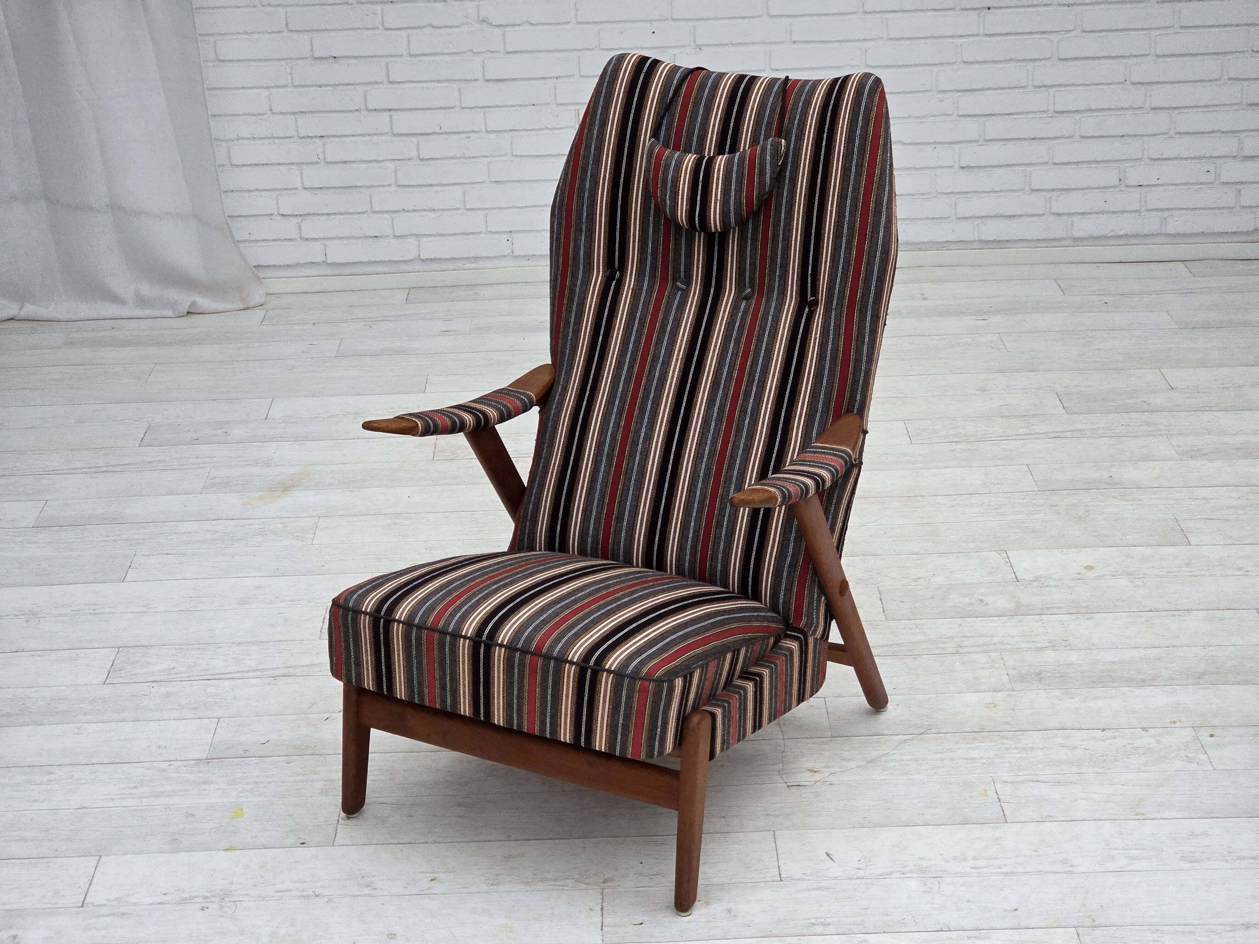 1960s, Swedish armchair, furniture wool fabric, oak wood, teak wood.