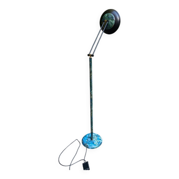 Lampadaire art déco italien doré et vert bleu