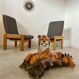 Old vintage ceramic tiger 70s Italian design lying position