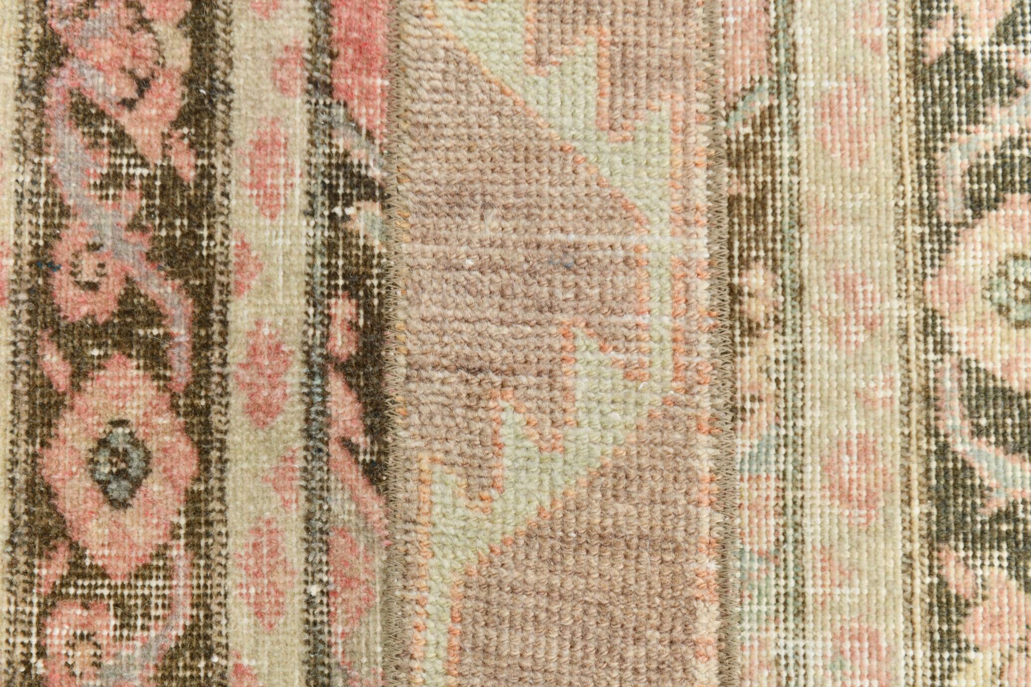 2x11 Dark Green & Beige Turkish Runner Rug, 55x338Cm
