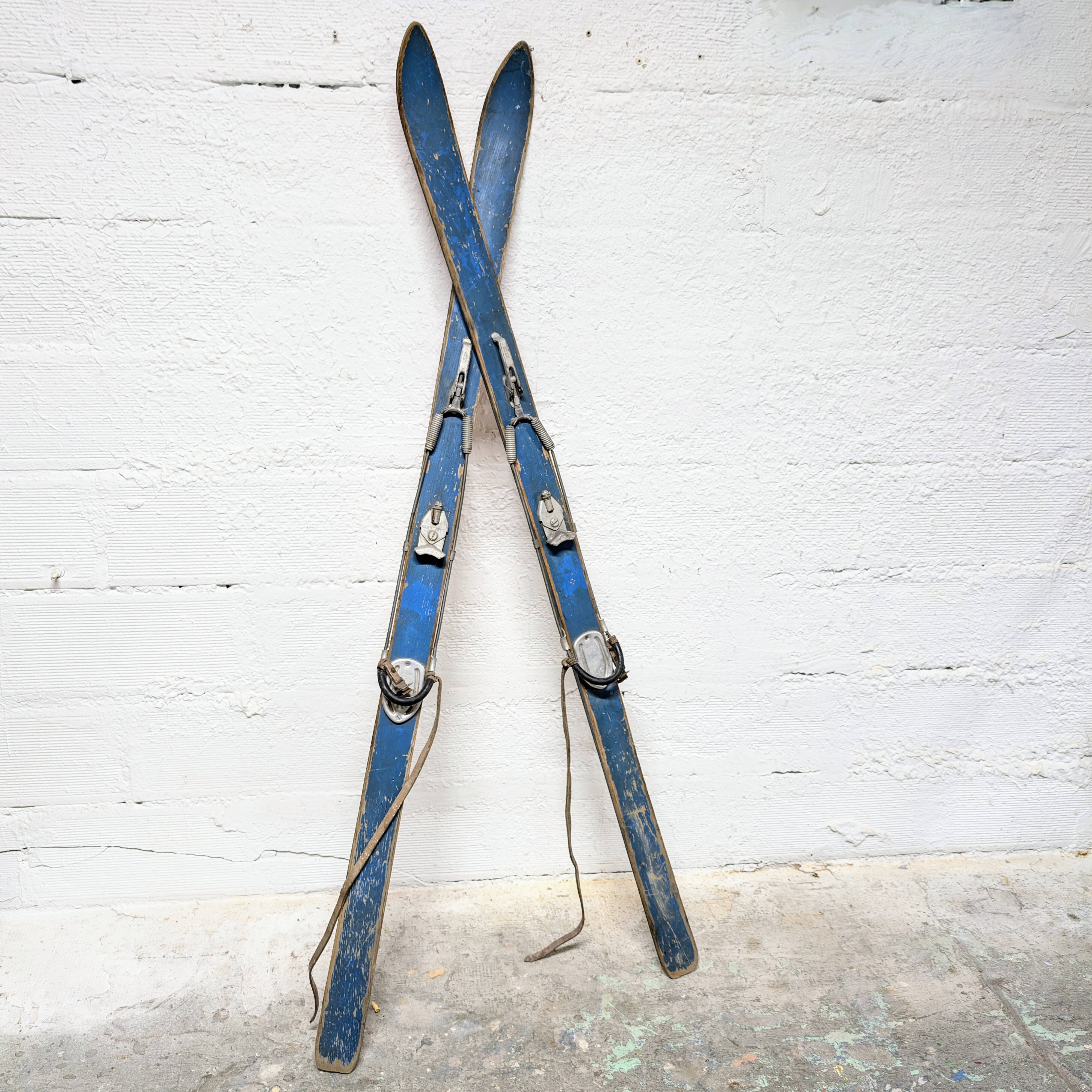 Pair of old wooden skis