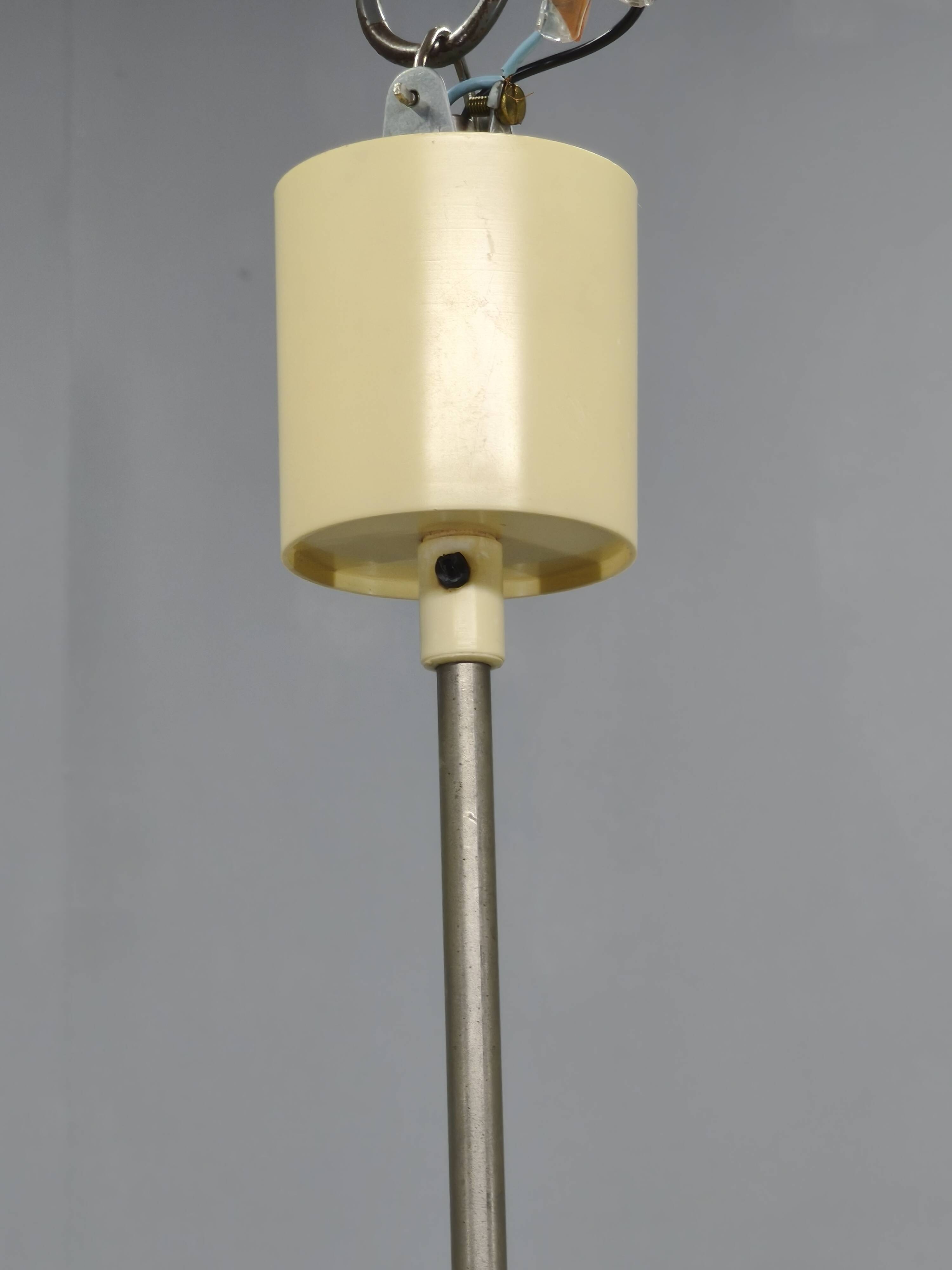 Czechoslovak Ribbed Opaline Glass Pendant Light, 1970s