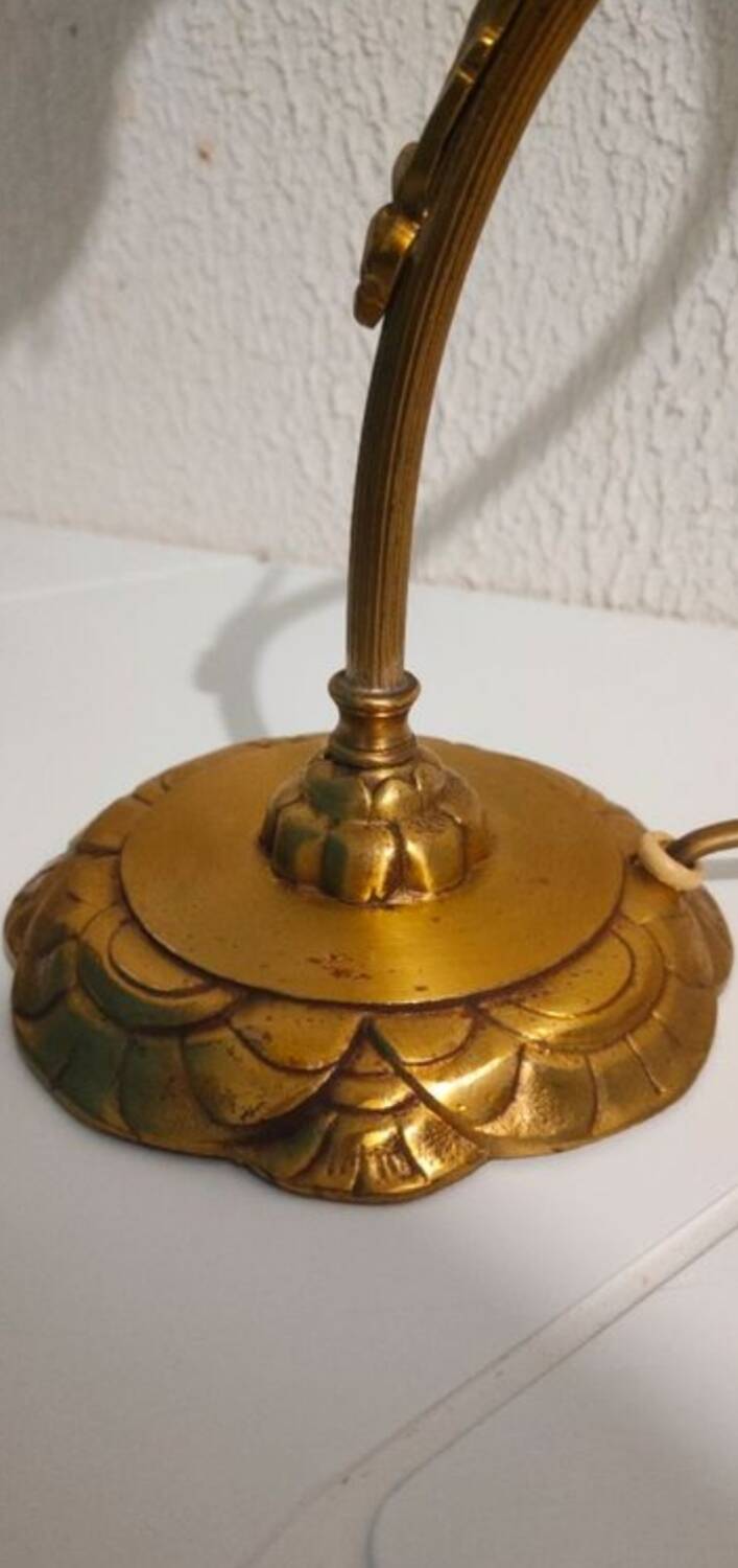 Art nouveau swan neck and tulip glass lamp