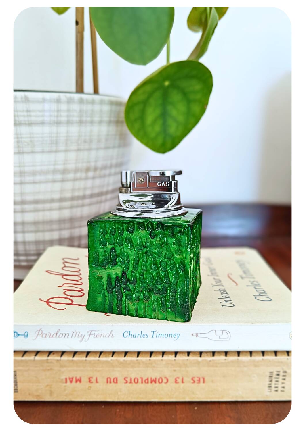 Vintage Green Alabaster Romano Bianchi Table Lighter