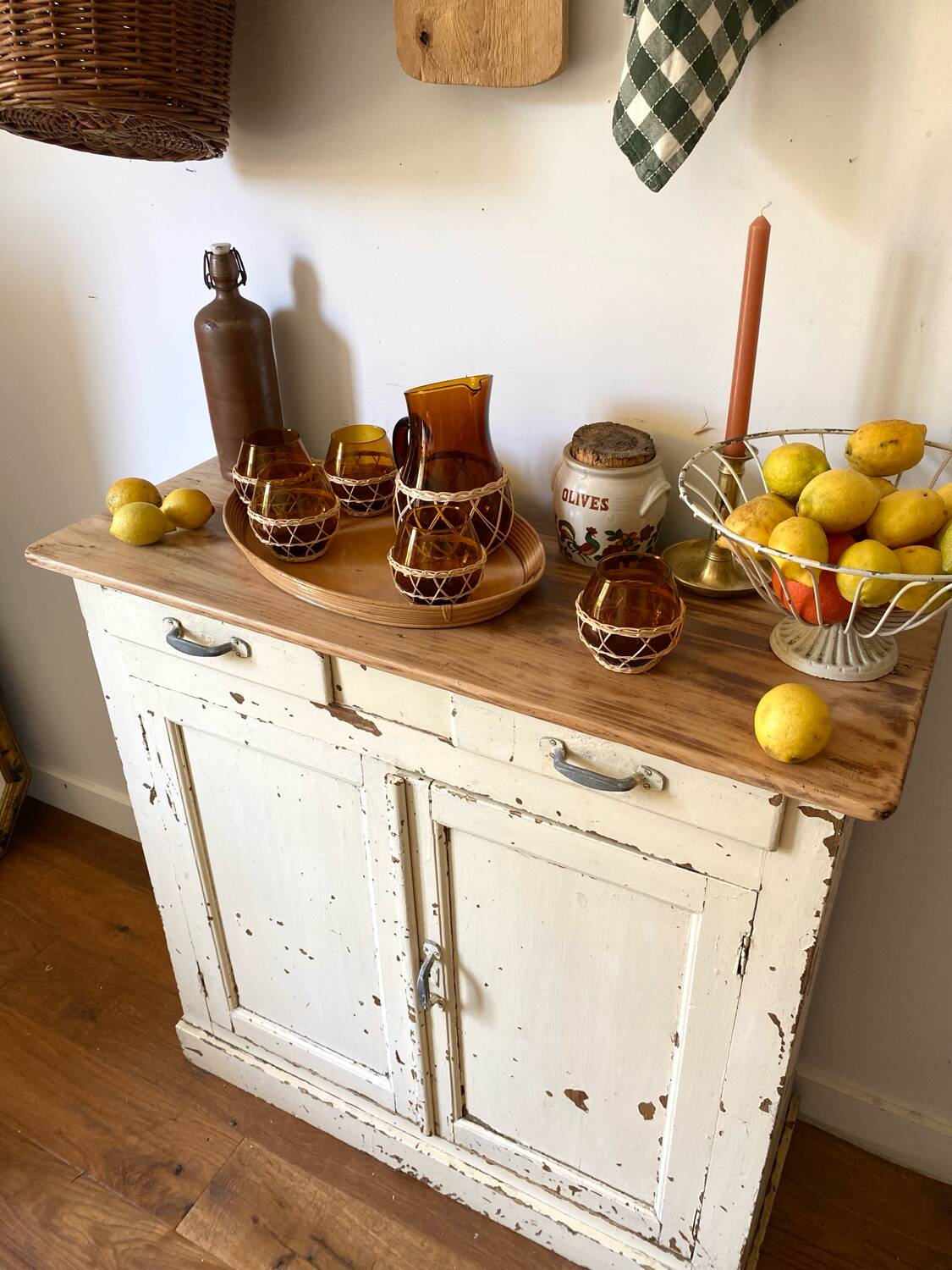 Antique Parisian sideboard in patinated beige wood