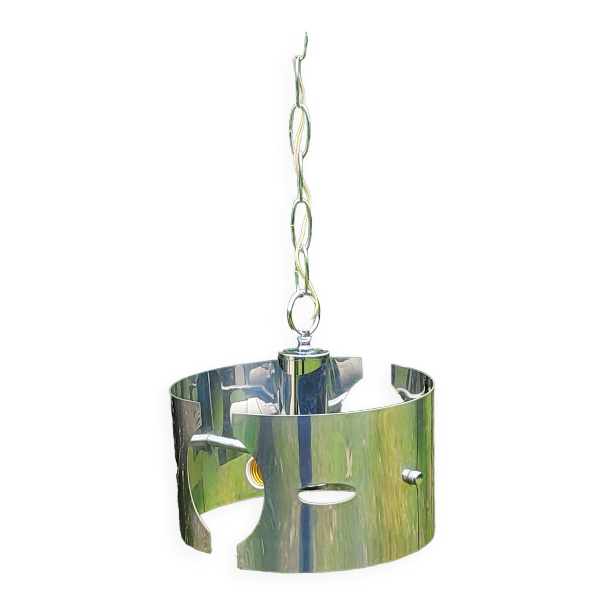 Design chandelier of the 70s in chromed metal