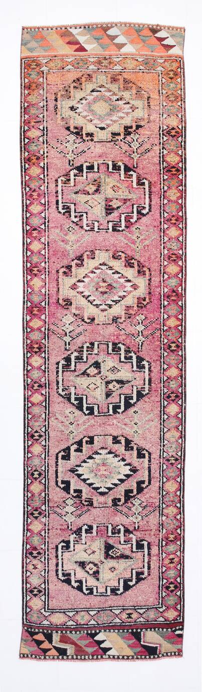 Soft Pink & Orange Rare Style Vintage Runner Rug, 91x359 Cm