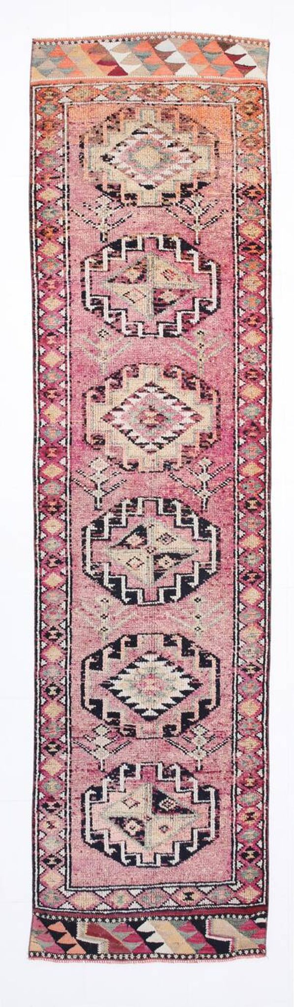 Soft Pink & Orange Rare Style Vintage Runner Rug, 91x359 Cm
