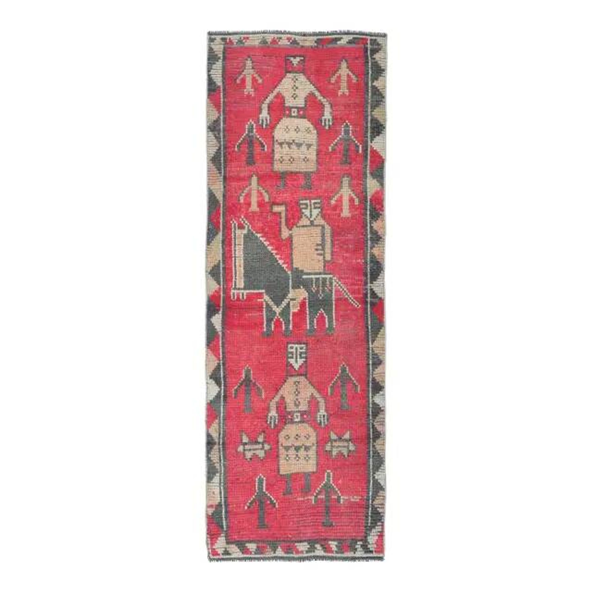 Vintage Turkish Hand-Knotted Wool Cotton Pink Runner Rug 85x260