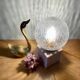 Vintage glass globe table lamp and wooden foot