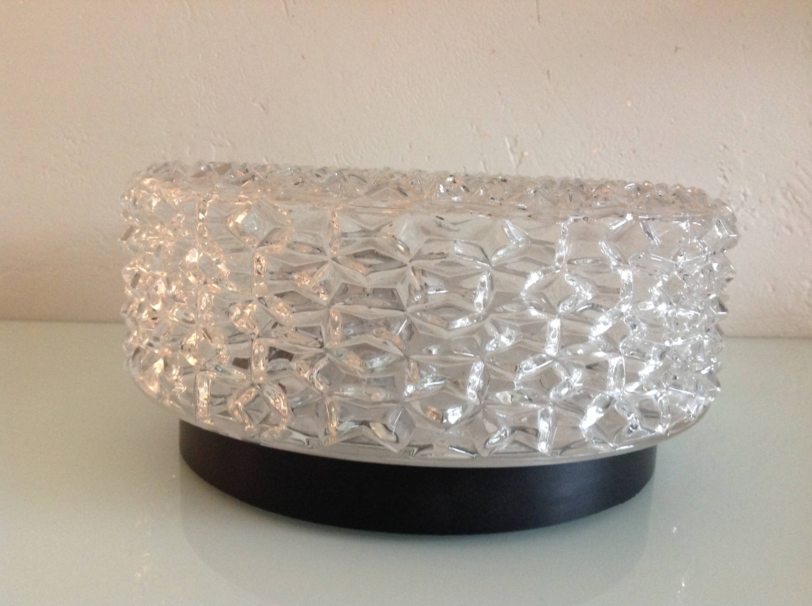 Plafonnier rond en verre pointes de diamants par RZB Leuchten / vintage années 60-70