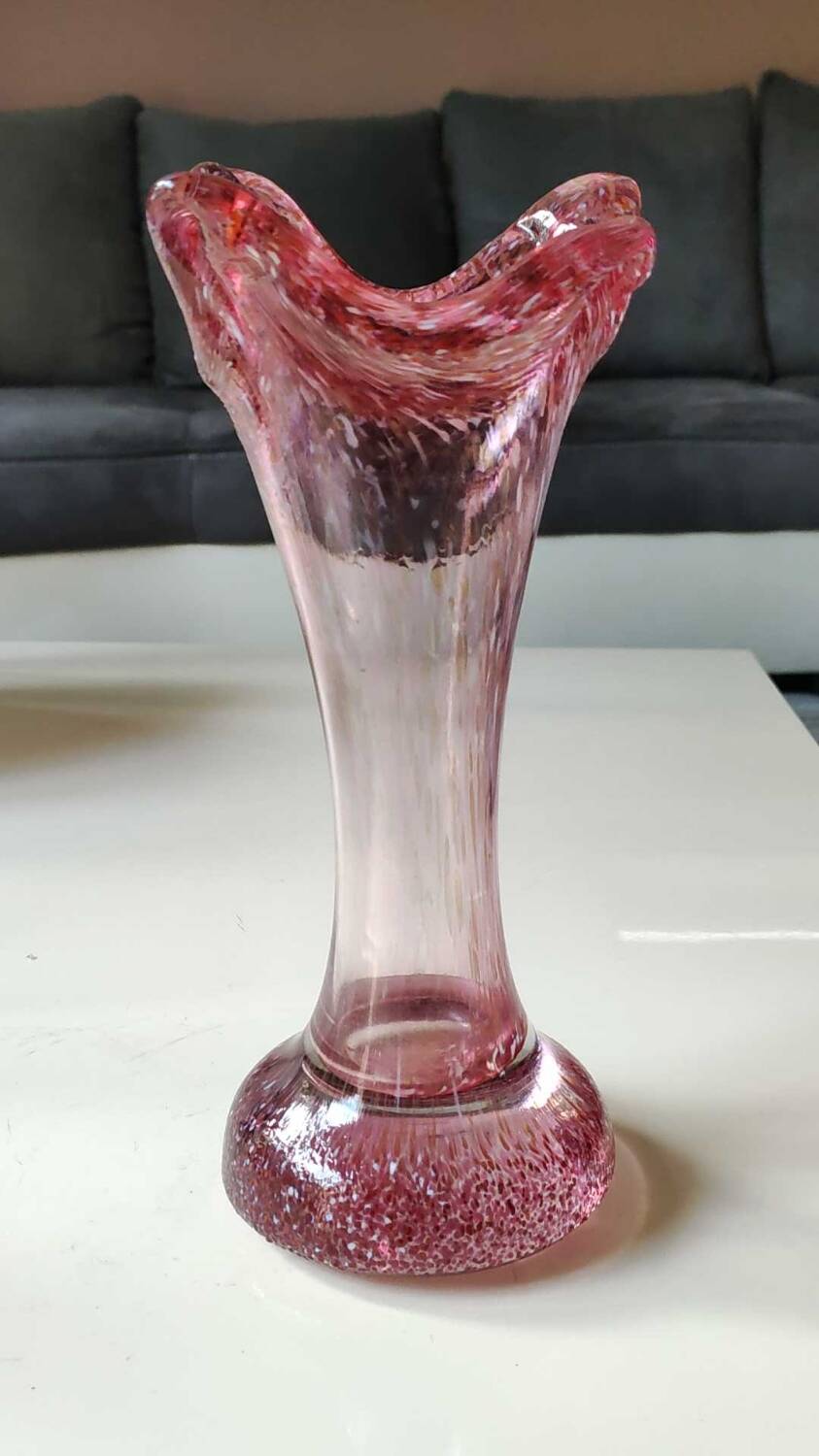 Floral vase/Clichy glassware/Camaieus shades of pink. Dotted patterns/Volutes. Height 25.5 cm