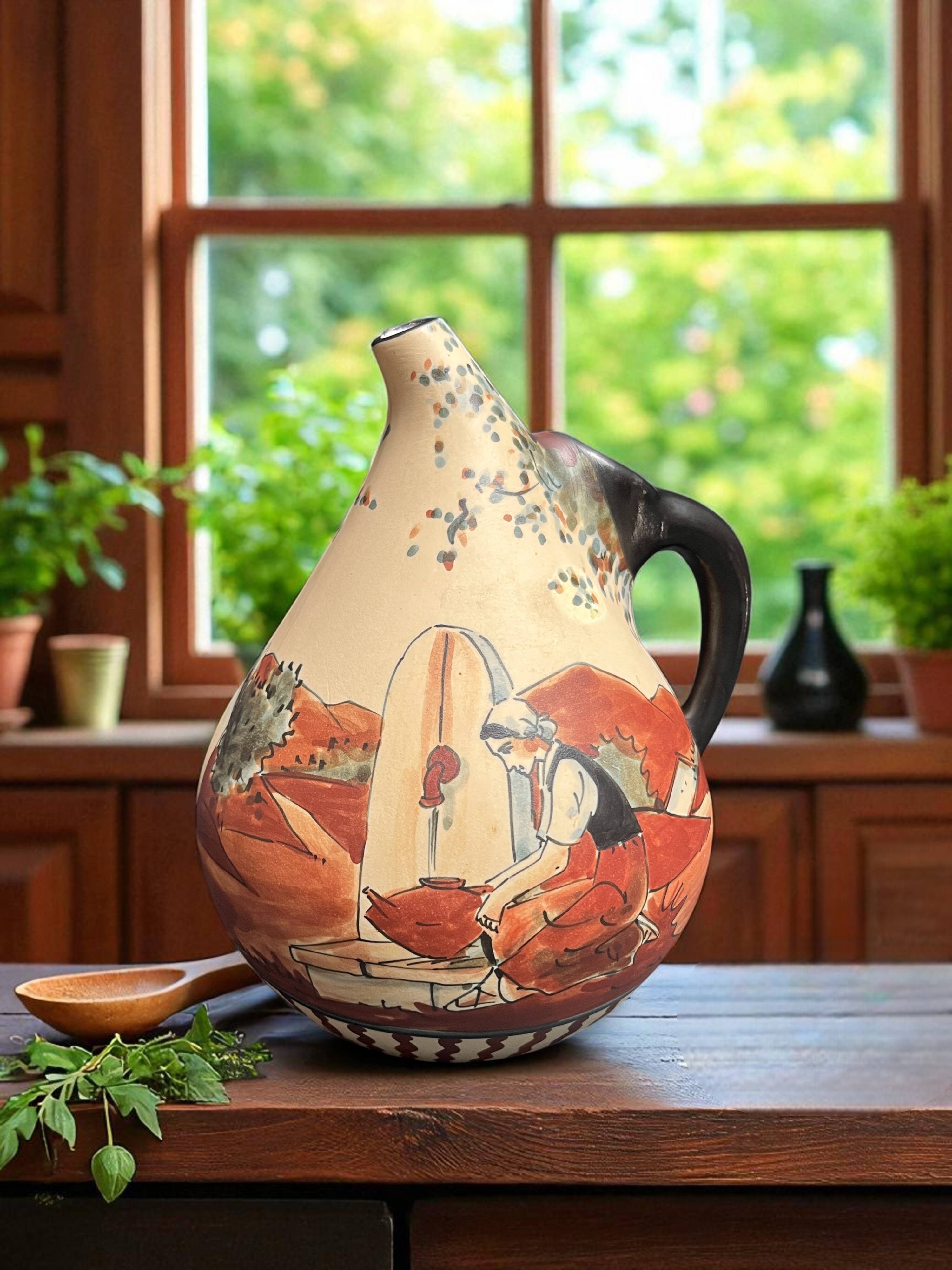 Ciboure pot-bellied pitcher signed Monique Ordoqui circa 1970