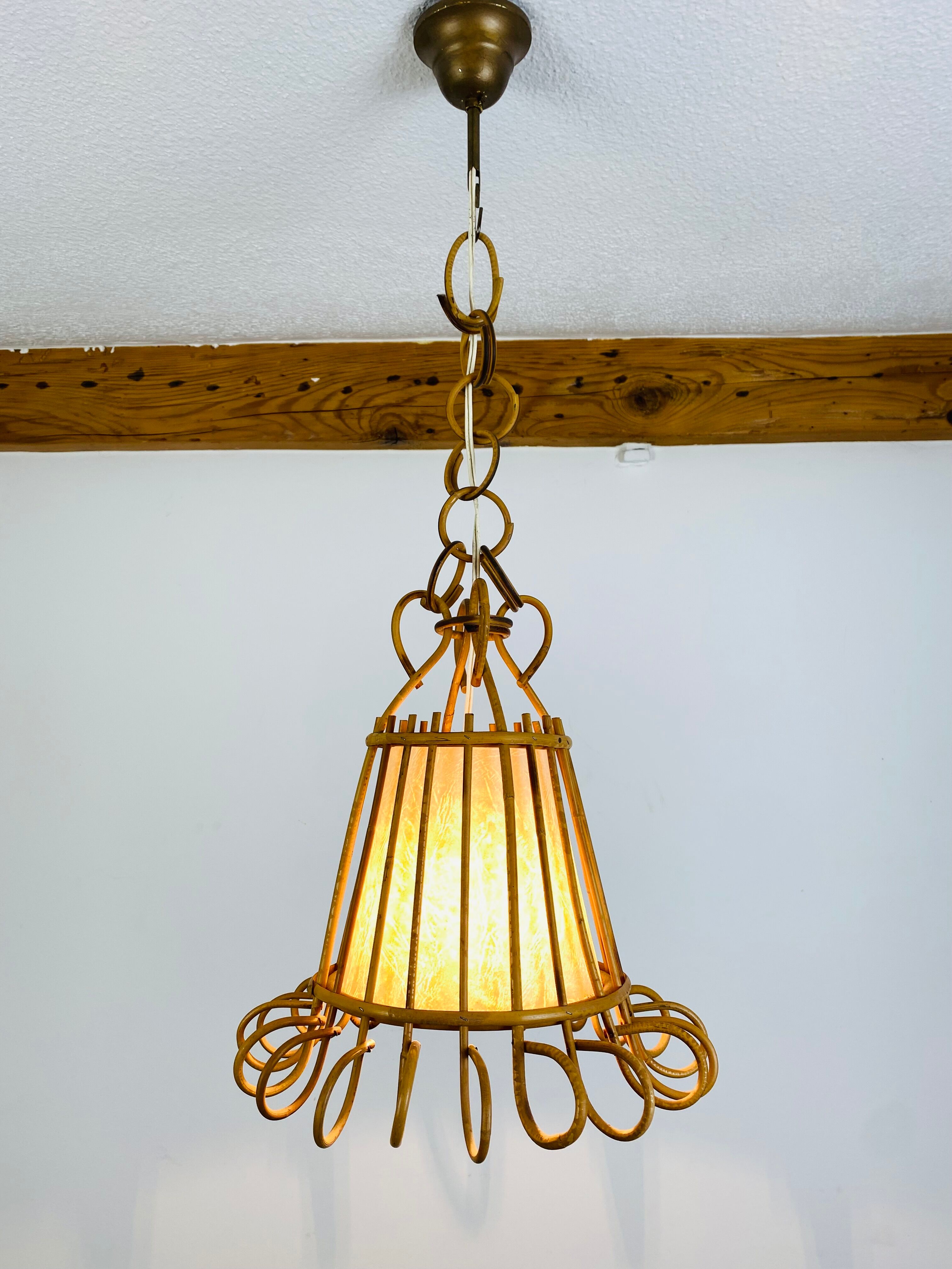 Vintage rattan pendant lamp 60s