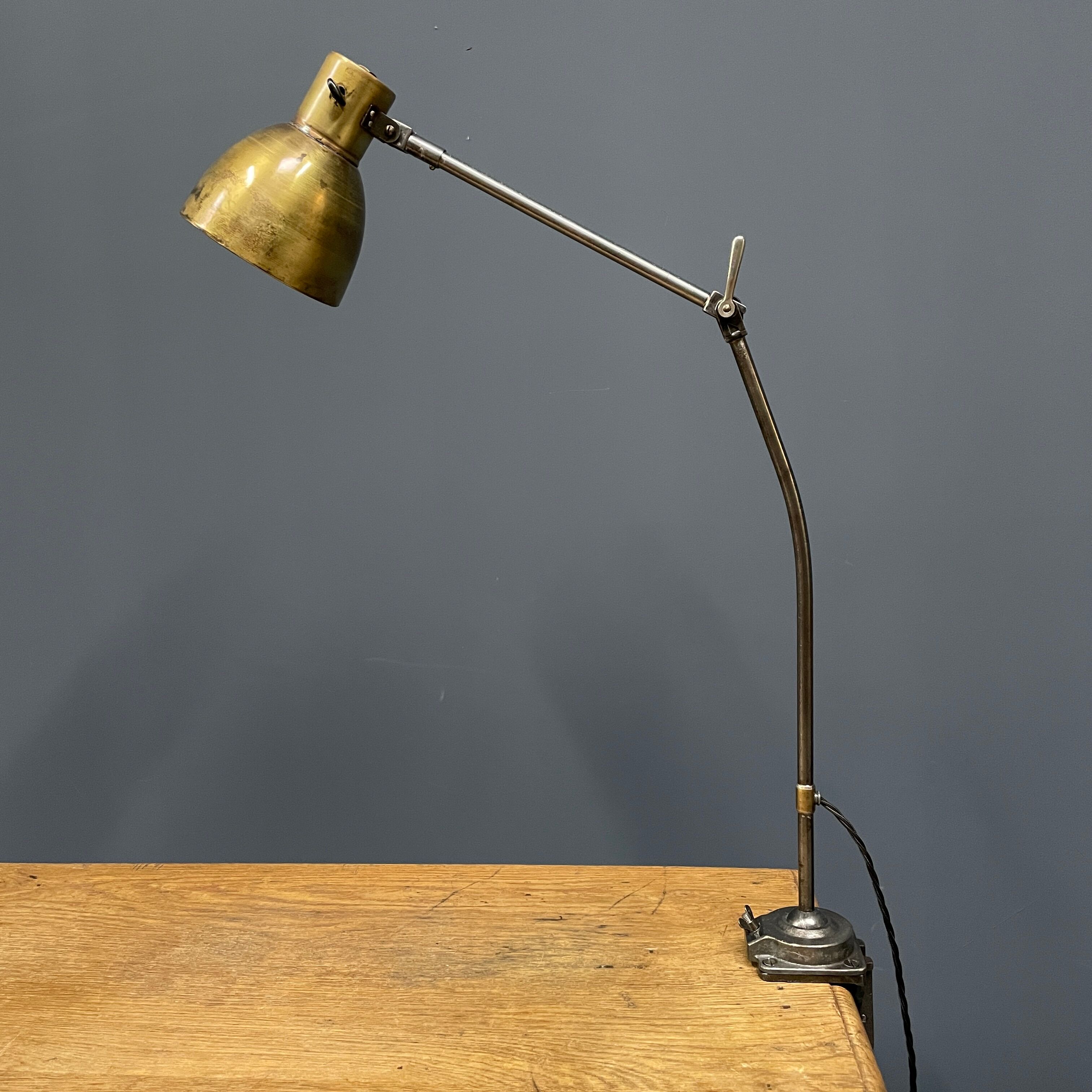 Industria rotterdam clamp lamp with brass shade