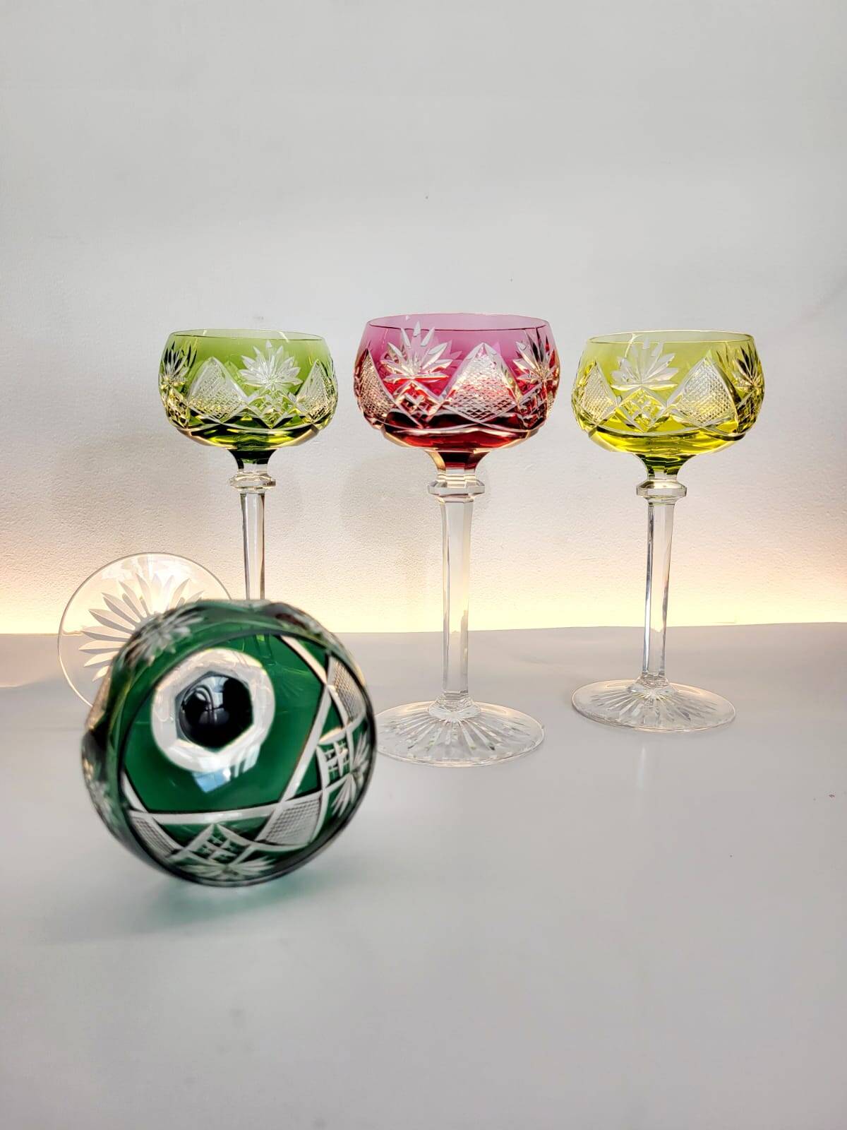 Box of 4 Val Saint Lambert "Berncastel" no. 204 Roemer glass – Belgium 1905