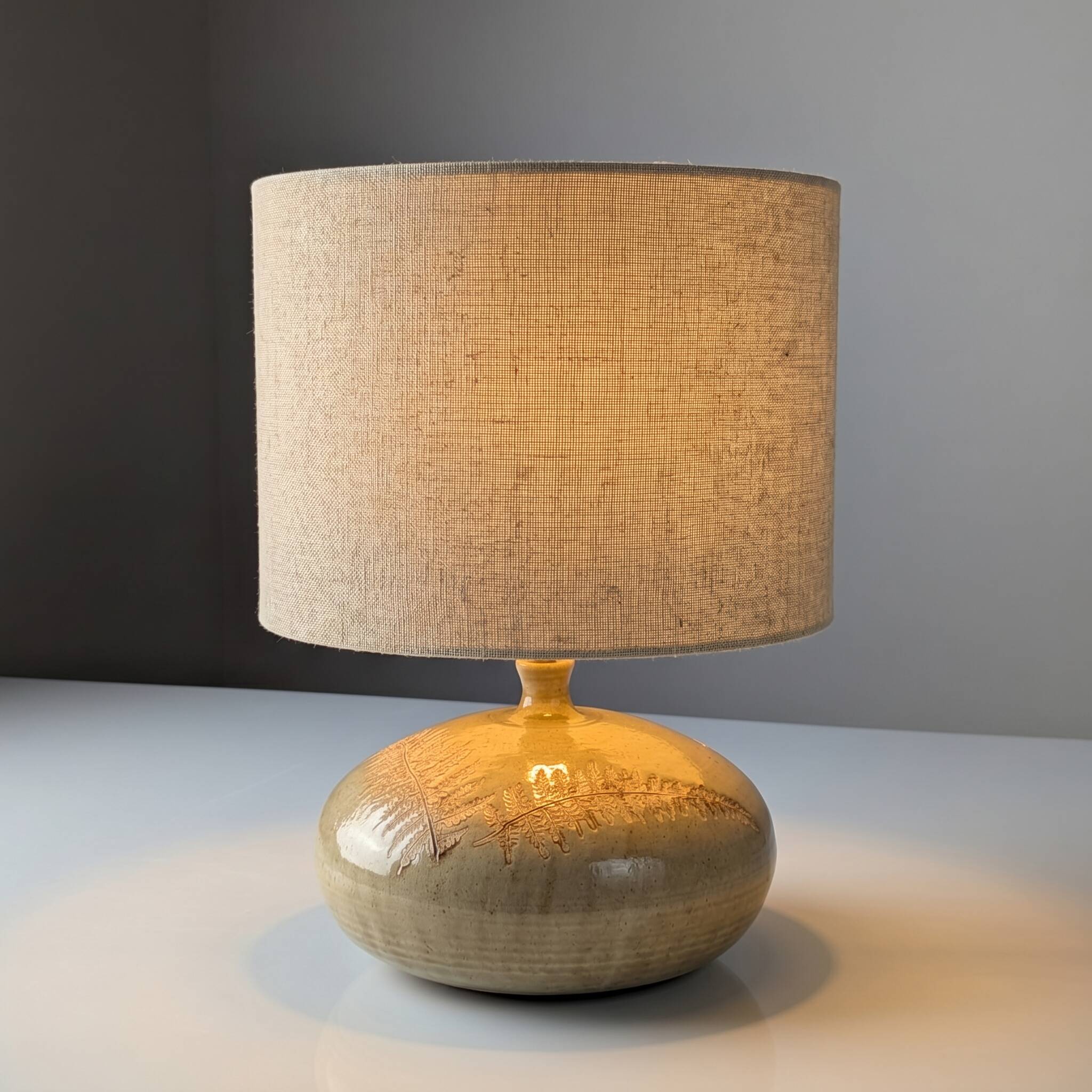 Ceramic table lamp in the style of Roger Capron with fern leaf Herbier motif, 1960s